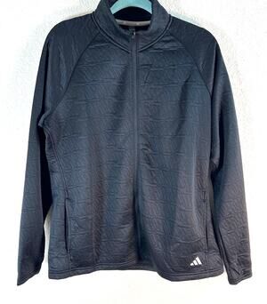 Adidas Women’s XL Black Quilted Full Zip Jacket Tonal Logo Polyester golf tennis
